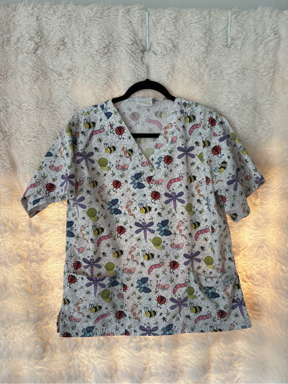 UA Scrubs Floral & Bug Print Scrub Top - White Multi